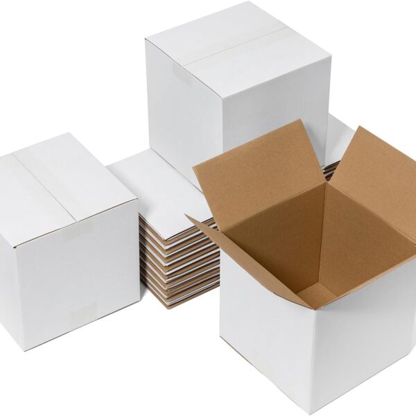 8x8x8" Shipping Boxes 25 Pack Corrugated Cardboard Square Box White