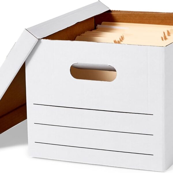 Storage/Filing Boxes with Lift-Off Lid, Letter/Legal Size, Collapsible, Tape-Free Assembly, White, 16.2" L x 12.5" W x 10.5" H, 20-Pack