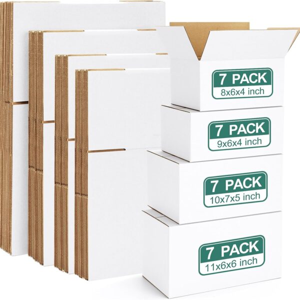 28 Pack Small Shipping Boxes Assorted Sizes, White Corrugated Box Mailers, 8x6x4 &9x6x4 & 10x7x5 & 11x6x6 7 PCS Each Small Boxes, Cardboard Boxes for Packaging Small Business, Mailing