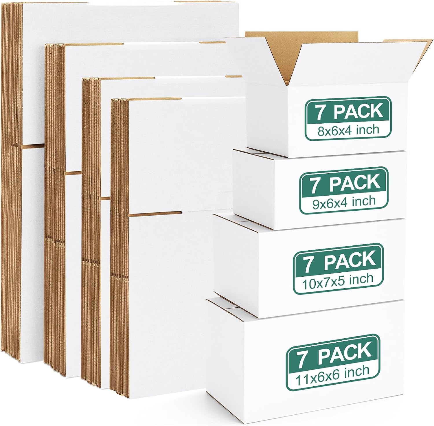 28 Pack Small Shipping Boxes Assorted Sizes, White Corrugated Box Mailers, 8x6x4 &9x6x4 & 10x7x5 & 11x6x6 7 PCS Each Small Boxes, Cardboard Boxes for Packaging Small Business, Mailing
