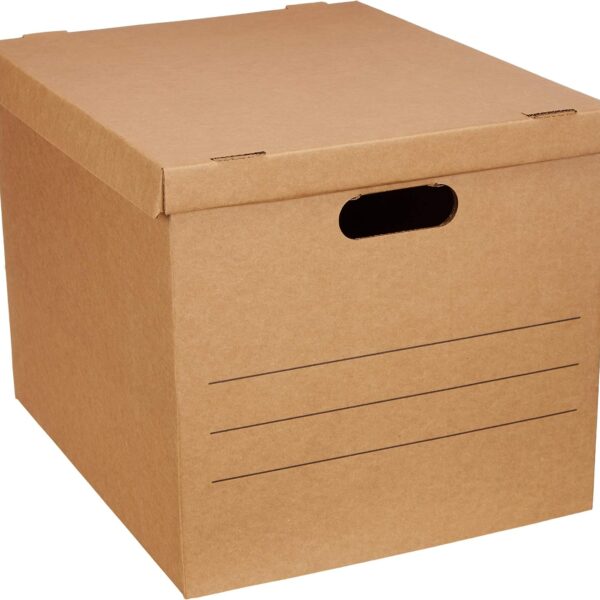 Moving and Storage Boxes with Handles and Lift-Off Lids, Medium, 19" x 14.5" x 15.5", Brown, 10-Pack